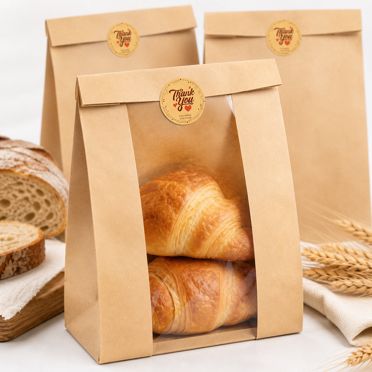 30-Pack Thick Kraft Bread Bags with Window and Seals