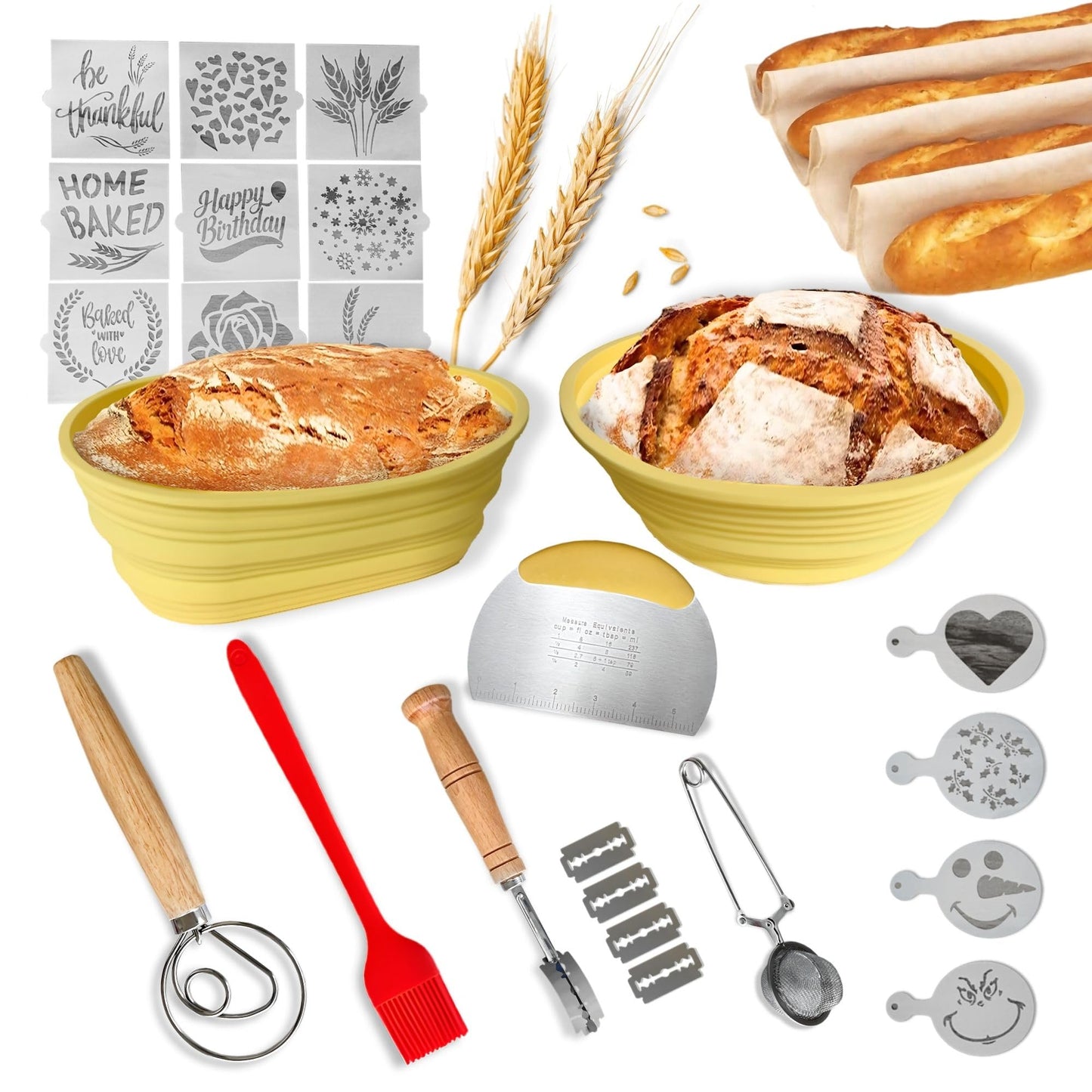 Silicone Sourdough Baking Baskets Kit - Round & Oval