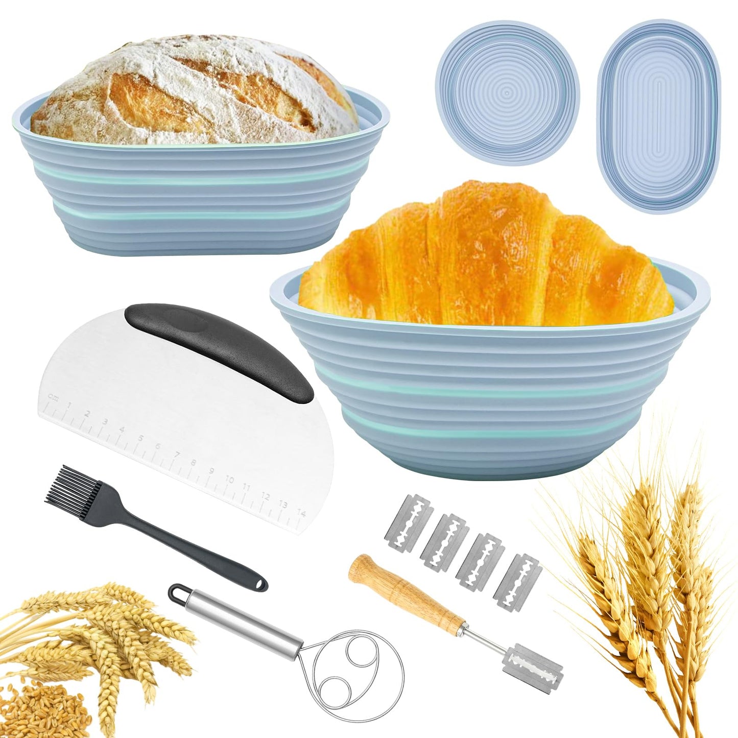 Banneton Bread Proofing Basket Set of 2 9 Inch Round & 10 Inch Oval Foldable Sourdough Proofing Basket