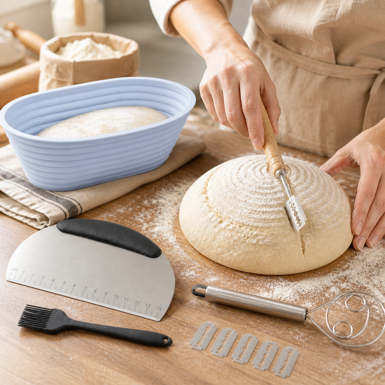 Banneton Bread Proofing Basket Set of 2 9 Inch Round & 10 Inch Oval Foldable Sourdough Proofing Basket
