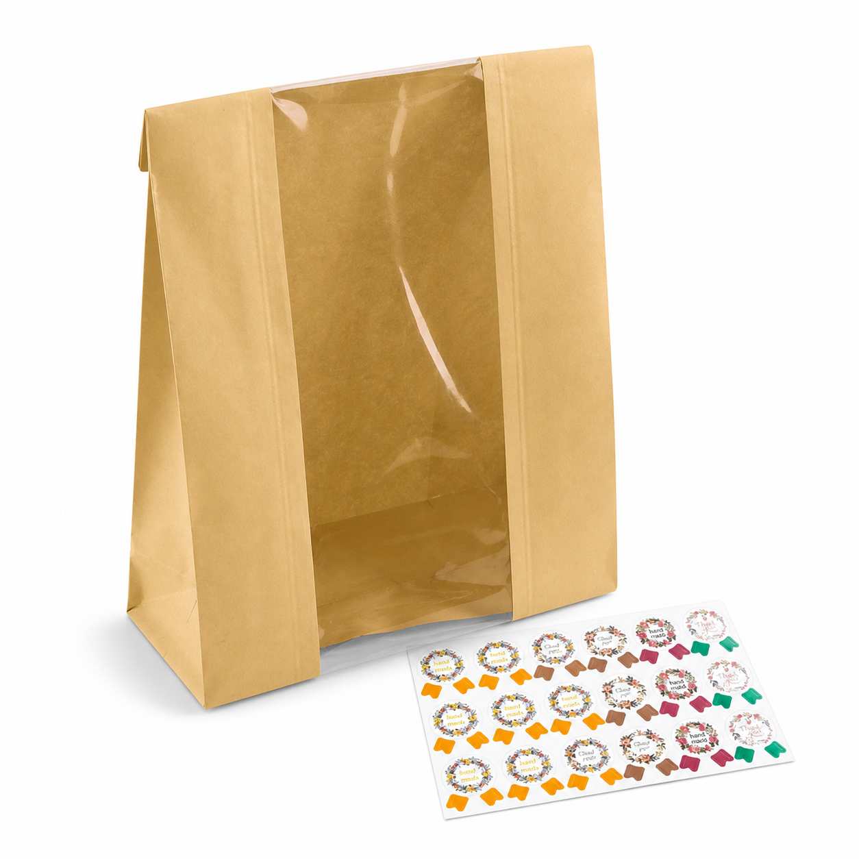 Enenes Paper Bread Bags 50 PCS Kraft Paper Bread Bags Paper Bakery Bag for Homemade Bread Cookie Bags with Window and Label Seal Stickers