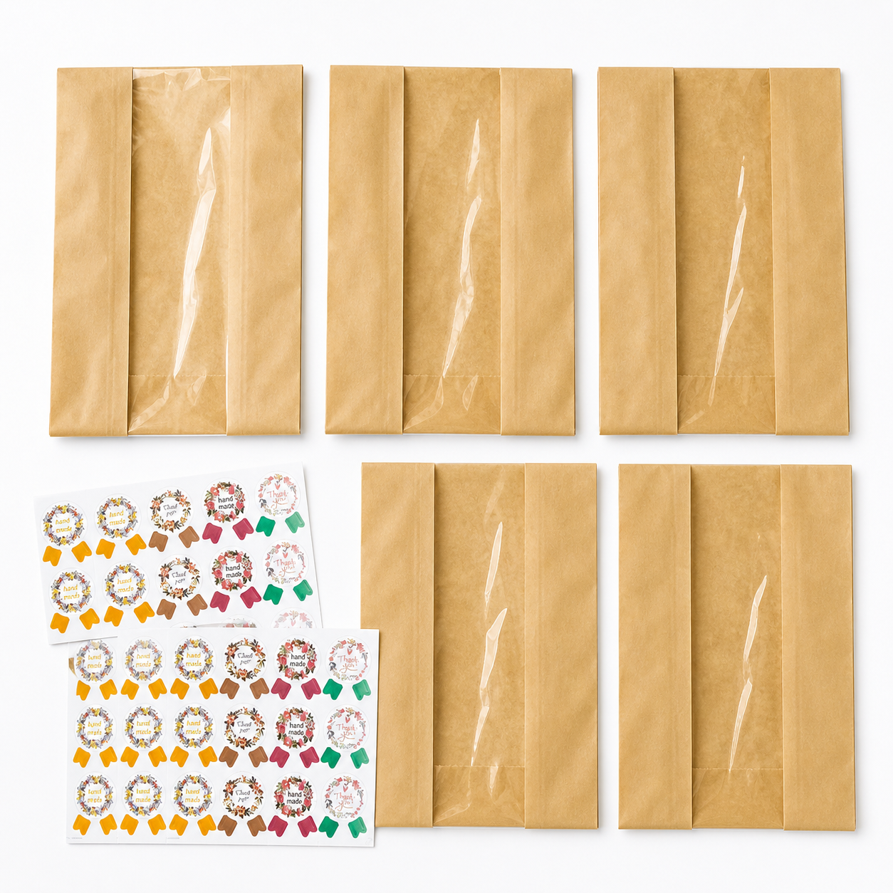 Enenes Paper Bread Bags 50 PCS Kraft Paper Bread Bags Paper Bakery Bag for Homemade Bread Cookie Bags with Window and Label Seal Stickers