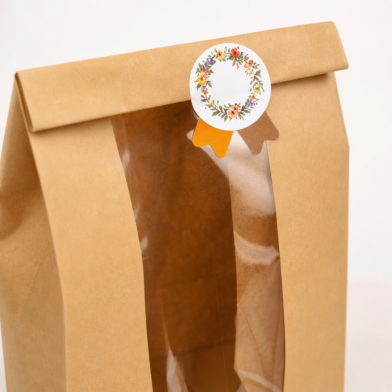 Enenes Paper Bread Bags 50 PCS Kraft Paper Bread Bags Paper Bakery Bag for Homemade Bread Cookie Bags with Window and Label Seal Stickers