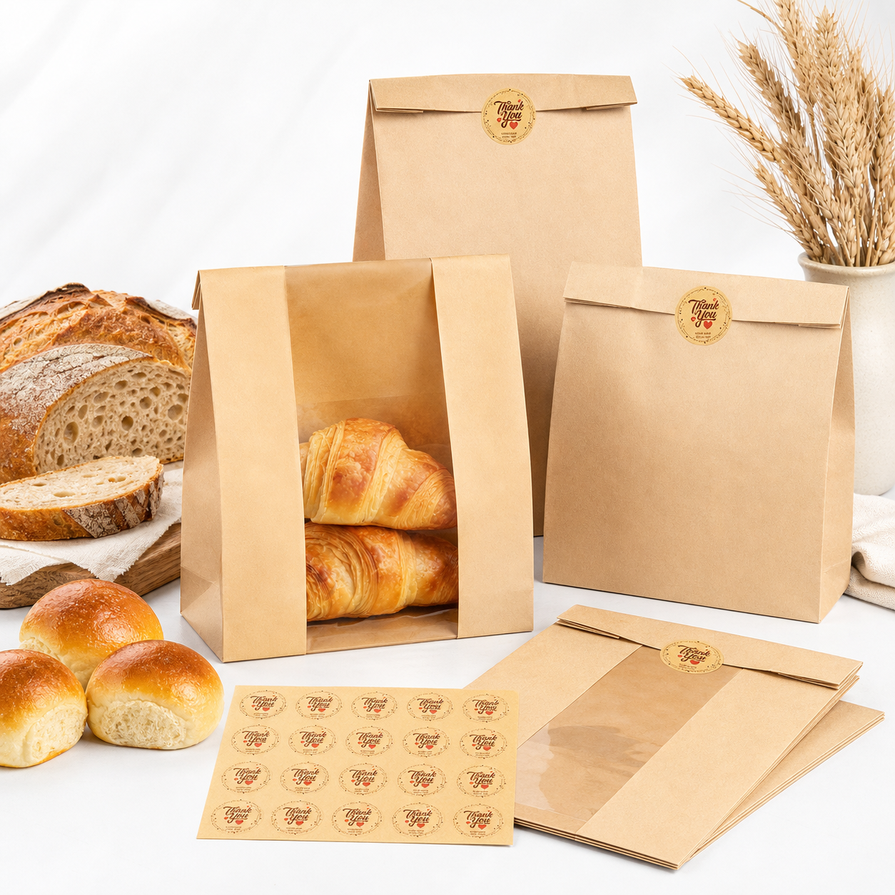 30-Pack Thick Kraft Bread Bags with Window and Seals