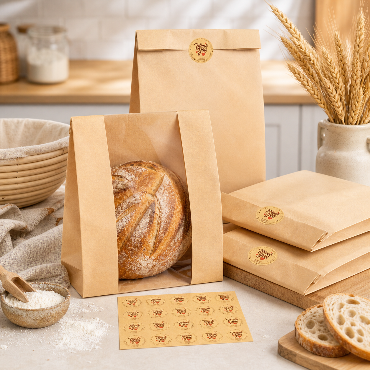 30-Pack Thick Kraft Bread Bags with Window and Seals