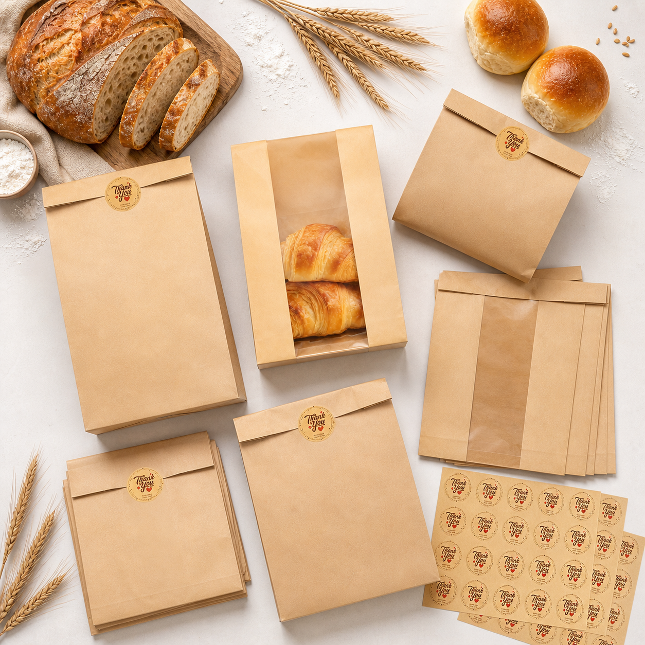 30-Pack Thick Kraft Bread Bags with Window and Seals